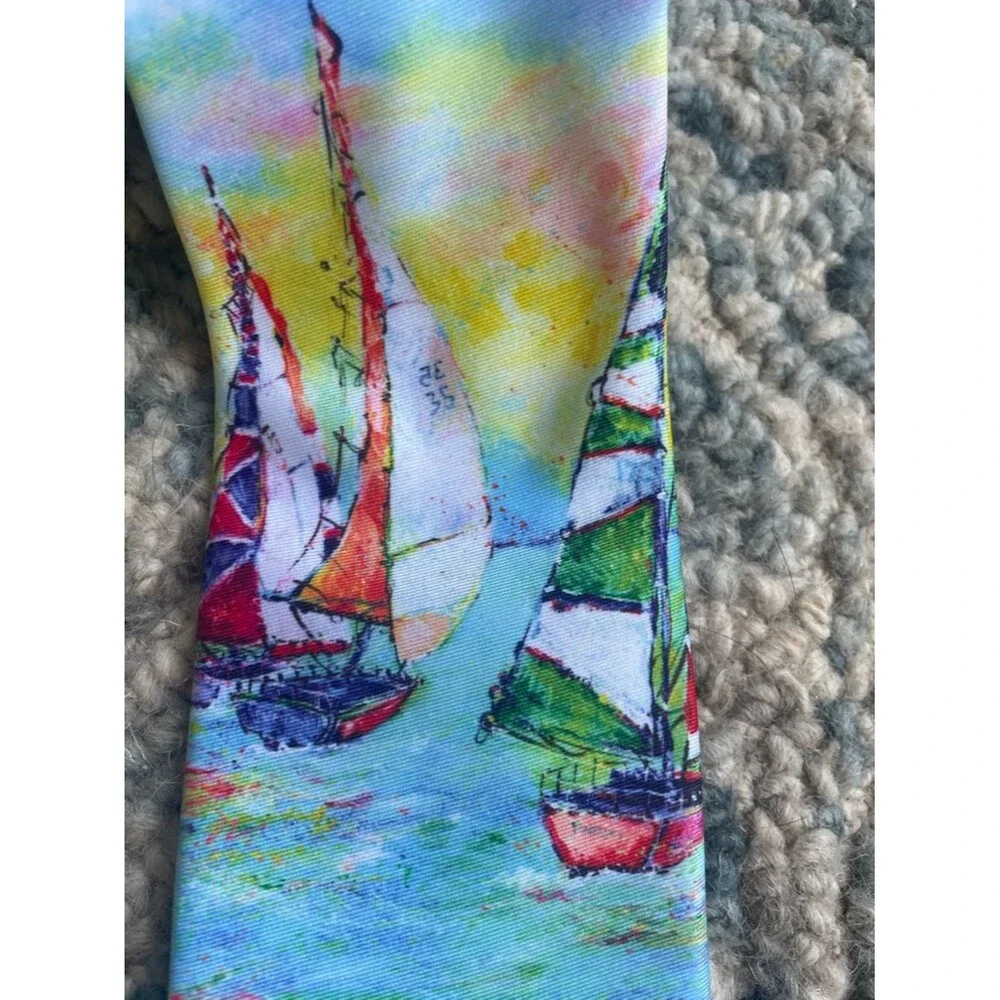 Leoma Lovegrove Men’s Tie Making Waves Print Sailboats Tropical Beach Ocean